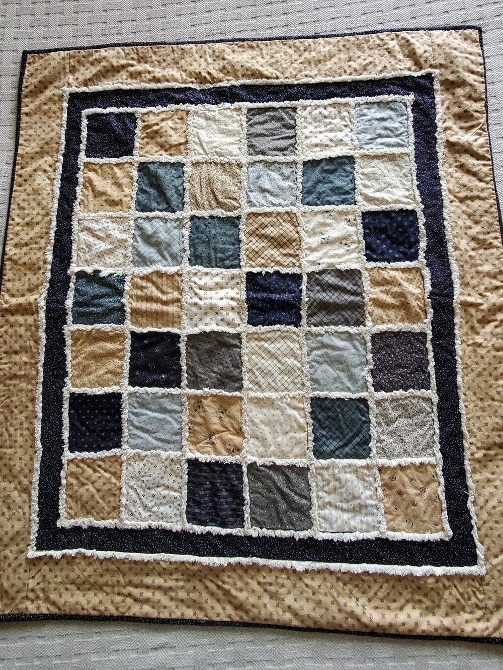 Handmade Rustic Rag Quilt Cozy Lap Blanket Country Table Topper - Picture 2 of 11